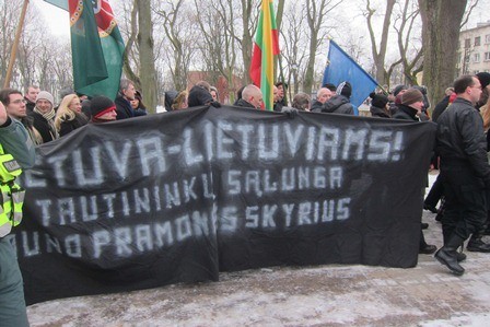 Lietuva Lietuviama sign at Feb 16 2013 Kaunas march